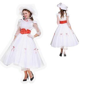 Mary Poppins White Red Lace Victorian Costume Size Adult Small
